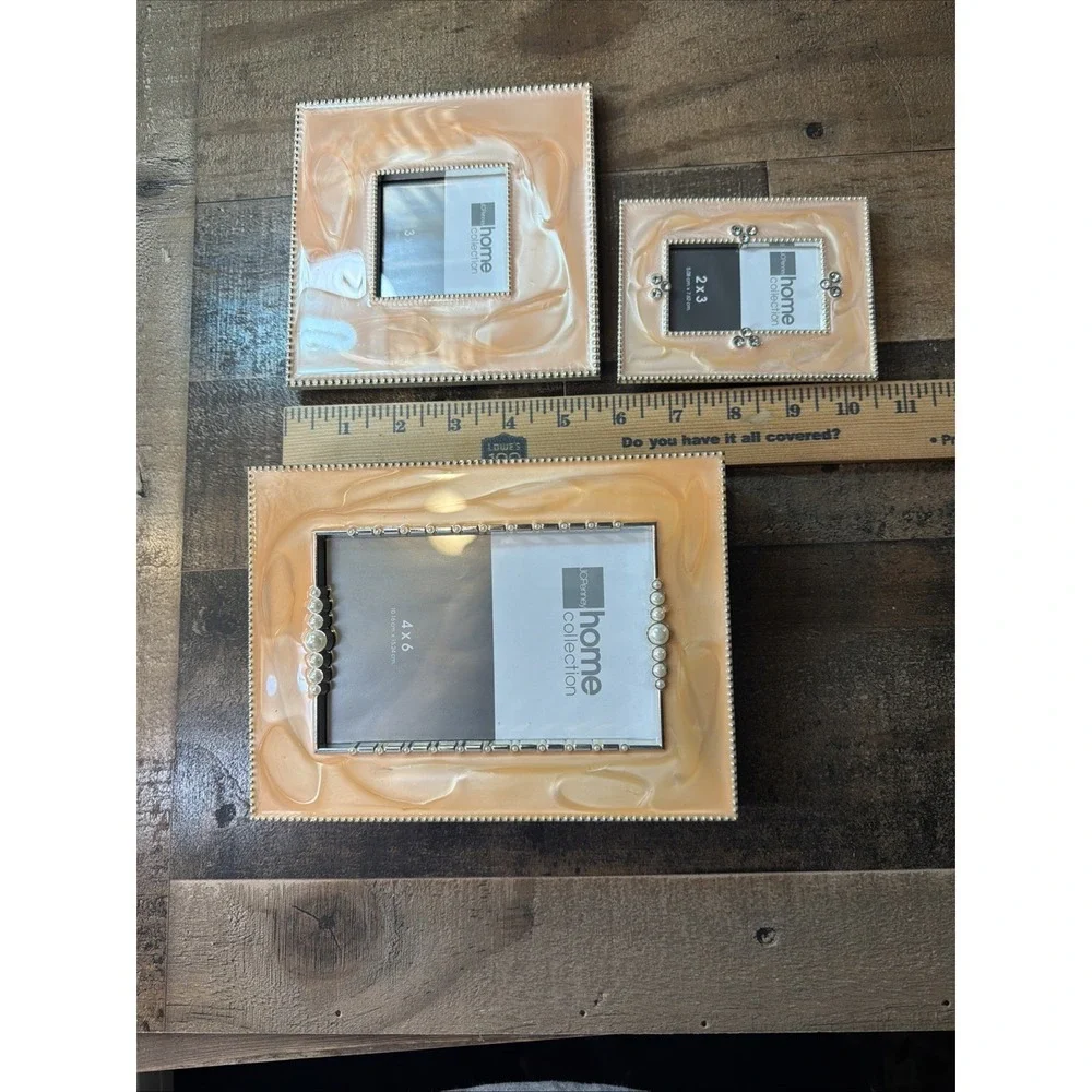 JCPenney Home Collection 4 Piece Epoxy Photo Album & Frame Set Light Orange New